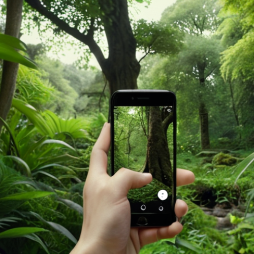 Home 19 ** A person peacefully in nature, surrounded by green trees and plants, appearing calm and relaxed while disconnected from their phone. Focus on serenity and connection with the natural world.
**