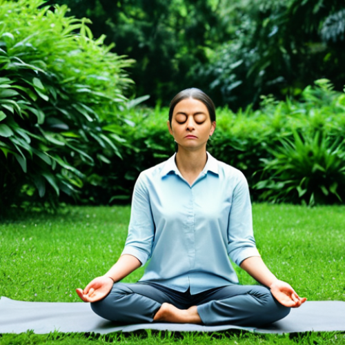 Home 18 **
A serene woman in modest clothing practices mindfulness meditation outdoors, fully clothed, surrounded by lush greenery, safe for work, perfect anatomy, natural proportions, professional photography, high quality, appropriate content, family-friendly.
**