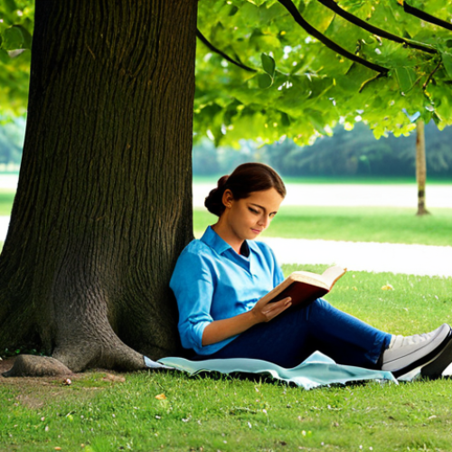 Home 8 **
"A peaceful park scene with a fully clothed woman reading a book under a tree, appropriate attire, safe for work, family-friendly, focus on nature and relaxation, perfect anatomy, natural proportions, professional photography, high quality."
**