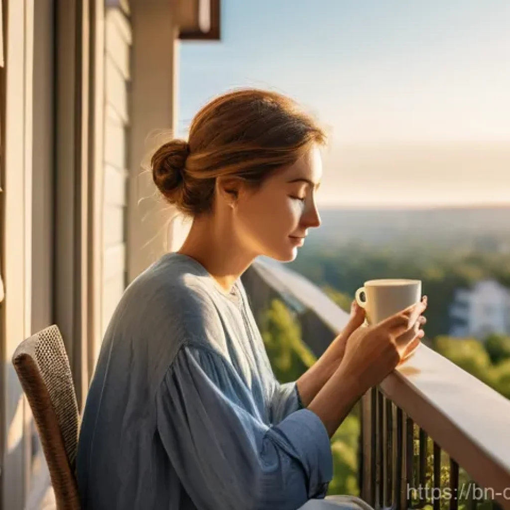 디지털디톡스 방법 - **Morning Serenity: A Screen-Free Start**
    A serene and peaceful morning scene. An adult individu...