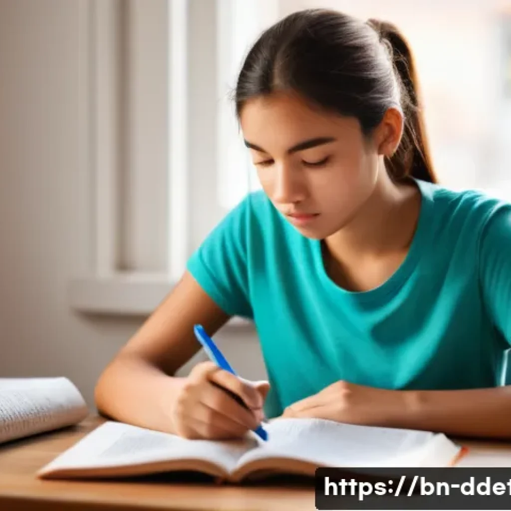 디지털디톡스와 휴대폰 없이 학습하기 - **A Focused Study Session with Minimal Distraction:**
    A young female student (around 16-18 years...