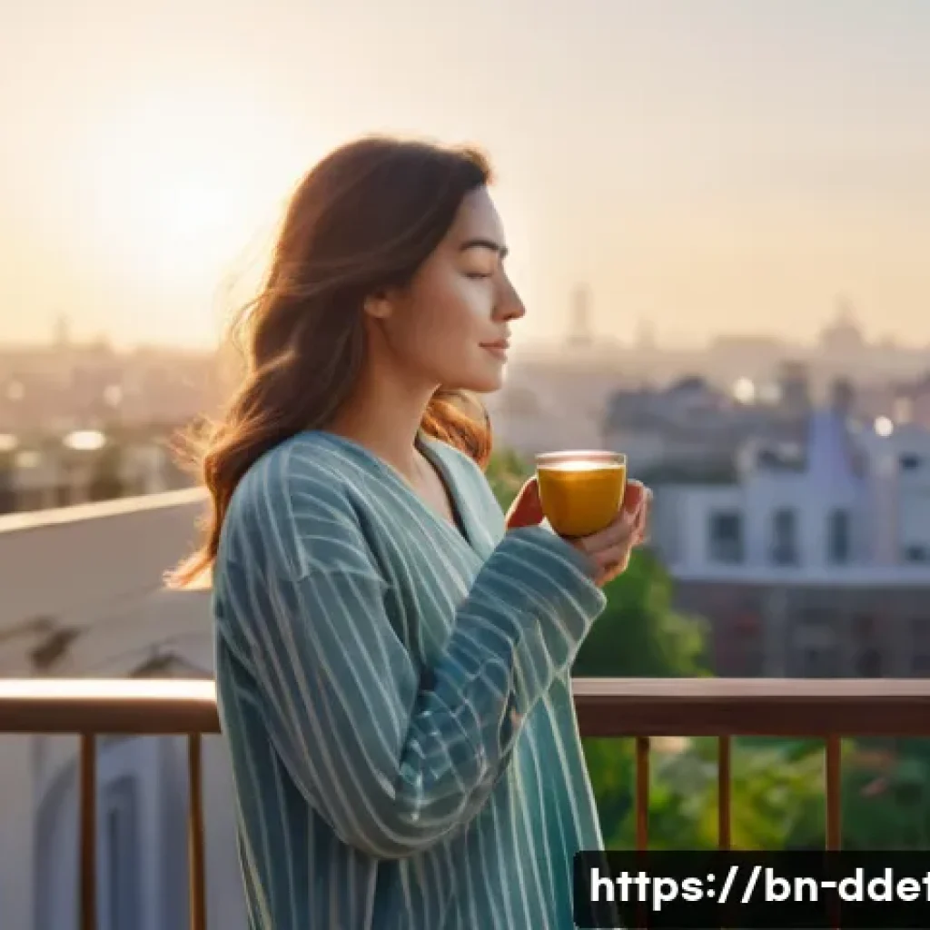 디지털디톡스와 명상하는 법 - **Prompt:** A person in their late 20s or early 30s, gender-neutral, stands on a sunlit balcony in t...
